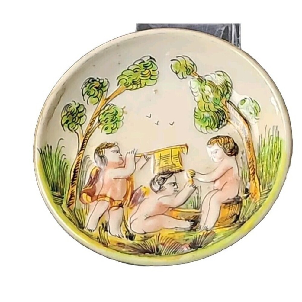 Antique Capodimonte Porcelain Hand Painted Miniature 3 7/8" Plate Cherubs Italy